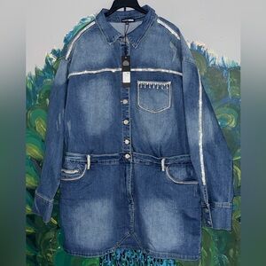 Fashion Nova Blue Denim Jumpsuit with Silver Trim